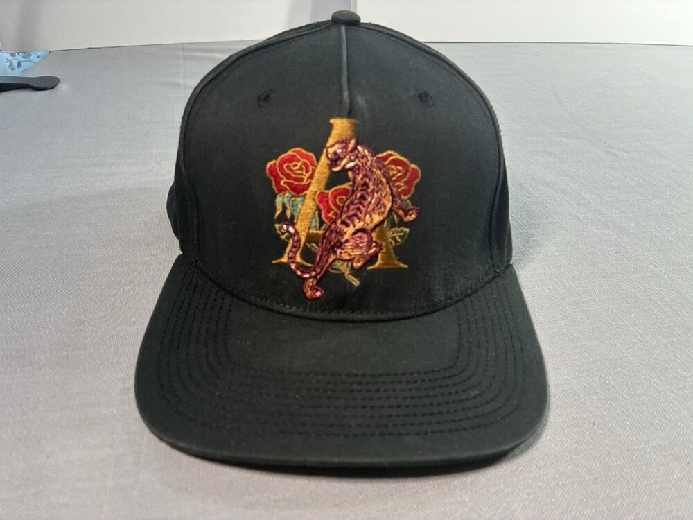 AKOO Snapback Hat Black Embroidered Dragon Rose Logo Streetwear Cap